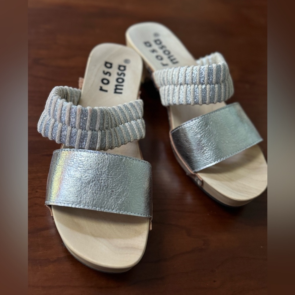 Rosa Mosa Silver Sandals Anthropologie 
Mago Heeled Mules Size 41 (10-10.5) new
